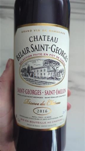 Bordeaux Saint-Georges-Saint-Émilion Château Belair Saintgeorges Réserve du Château 2016