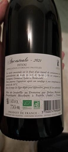Languedoc Fitou Domaine Jérôme Bertrand Ancestrale 2021
