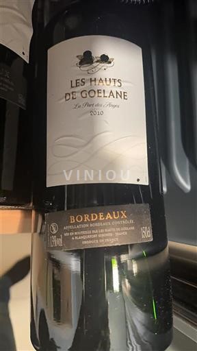 Vin Rouge sec La Part des Anges Les Hauts de Goelane 2010 France Bordeaux