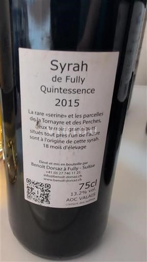 Valais Ikke specificeret Benoît Dorsaz Quintessence 2015