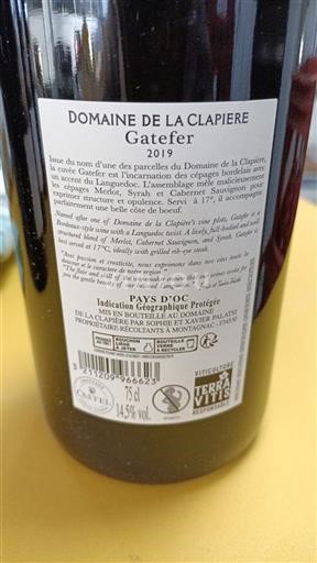 Languedoc ja Roussillon Pays d'Oc Domaine La Clapiere Gatefer 2019