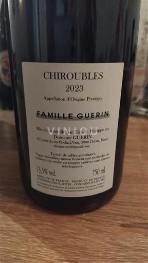 Vin Rouge sec Famille Guerin Domaine Guerin 2023 France Beaujolais Chiroubles