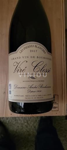 Vin Blanc sec Les Pierres Blanches Domaine André Bonhomme 2017 France Bourgogne Viré-clessé AOC