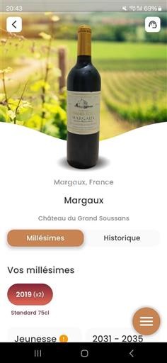 Vin Rouge sec Château Grand Soussans 2019 France Bordeaux Margaux