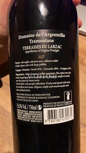 Languedoc Terrasses du Larzac Domaine L'argenteille Tramontane 2017