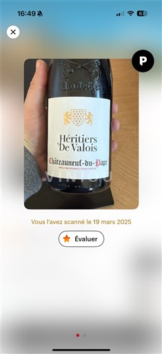 Vin Rouge sec Héritiers De Valois 2023 France Vallée du Rhône Châteauneuf-du-pape AOC Grand Cru