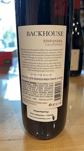 Kalifornialaiset AVA:t Määrittelemätön Backhouse Zinfandel Ei vuosikertaa