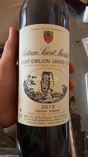 Vin Rouge sec Château Saint-Martial 2013 France Bordeaux Saint-Émilion Grand Cru Grand Cru