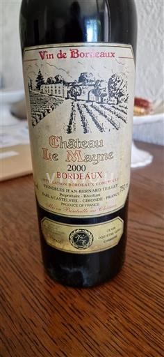 Vin Rouge sec Château Le Mayne 2000 France Bordeaux