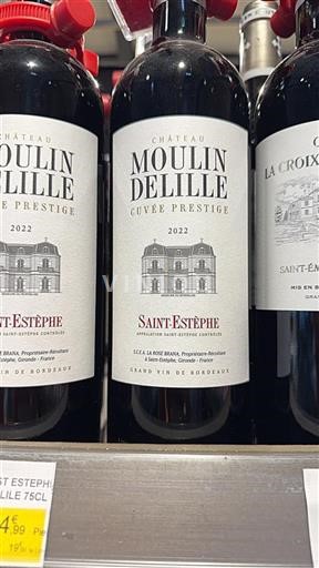 Vin Rouge sec Cuvée Prestige Moulin Delille 2022 France Bordeaux Saint-Estèphe AOC