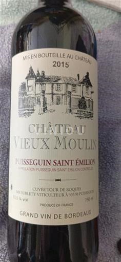 Bordeaux Puisseguin-saint-émilion Domaine Vieux Moulin Tour de Roques 2015