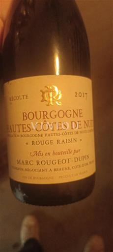 Bourgogne Hautes Côtes de nuits Marc Rougeotdupin Rouge Raisin 2017