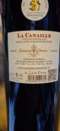 Roussillon Côtes-du-roussillon Jonquères Oriola La Canaille 2018