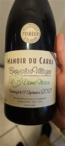 Vin Rouge sec Dame Nature Manoir du Carra 2021 France Beaujolais Beaujolais Villages
