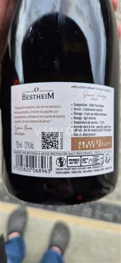Vin Blanc brut Grand Prestige Bestheim 2017 France Alsace Crémant-d'alsace