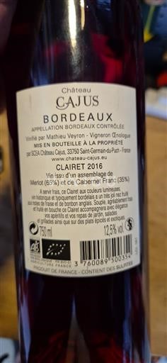 Bordeaux Château Cajus Clairet 2016