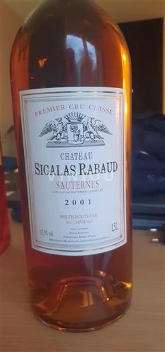 Bordeaux Sauternes Premier Cru Château Sigalas Rabaud 2001