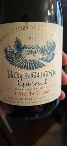 Borgonha Borgonha Epineuil Grand Cru Domaine L'abbaye Du Petit Quincy Côte de Grisey 1999