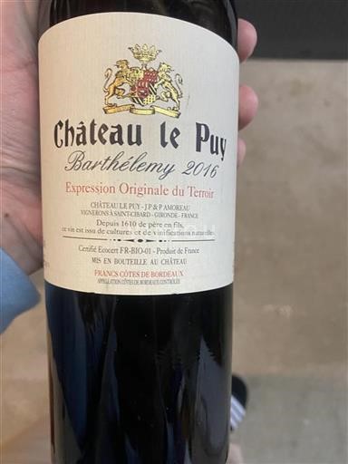 Bordeaux Côtes-de-Bordeaux Le Puy Barthélemy 2016