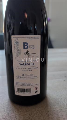 Communauté valencienne Valencia Fil·loxera & Cia Vi Negre 2020