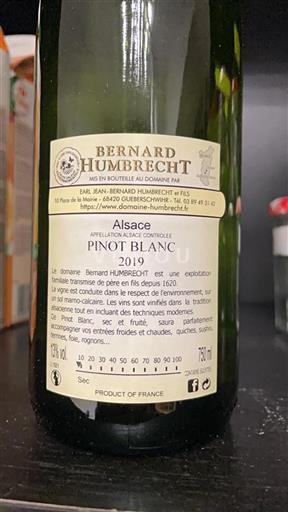 Alsace Bernard Humbrecht Pinot Blanc 2019