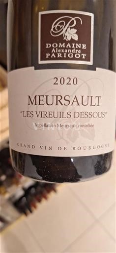 Borgonha Meursault Domaine Alexandre Parigot Les Vireuils Dessous 2020