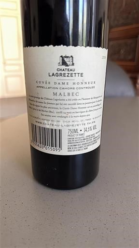 Jihozápad Cahors Château Lagrezette Dame Honneur 2009