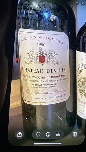 Bordeaux Premières Côtes de Bordeaux Château Deville 1990