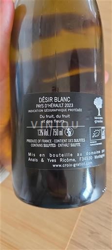 Languedoc Ospecificerad La Croix Gratiot Désir Blanc 2023