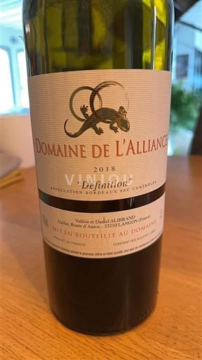 Bordeaux Domaine L'alliance Définition 2018