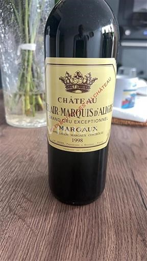 Vin Rouge sec Château Bel-Air Marquis Aligre 1998 France Bordeaux Margaux Grand Cru