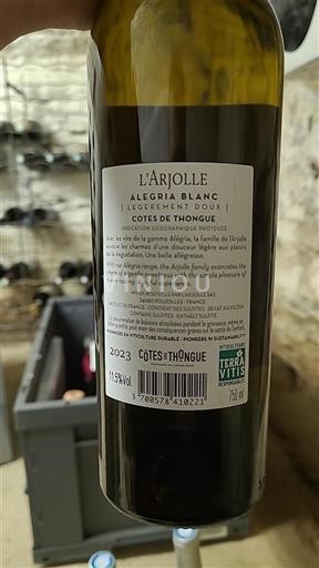 Linguadoca e Rossiglione Côtes de Thongue Domaine L'arjolle Alegria Blanc (Légèrement Doux) 2023