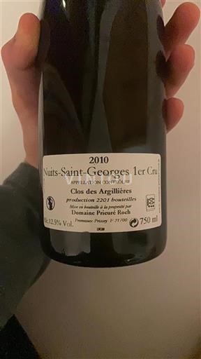 Bourgogne Premier Cru Prieure Roch Clos des Argilli%c3%a8res 2010
