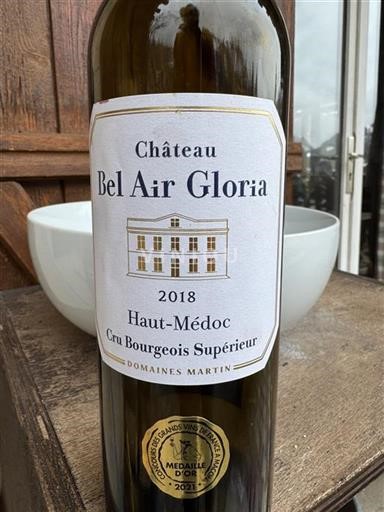 Vin Rouge sec Château Bel Air Gloria 2018 France Bordeaux Haut-Médoc AOC Cru Bourgeois Supérieur