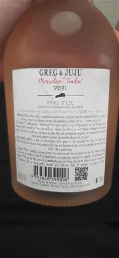 Vin Rosé sec Marselan 'Tendre' Greg & Juju 2021 France Languedoc et Roussillon Pays d'oc
