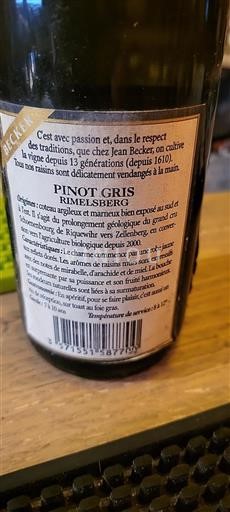 Alsácia Pinot gris Jean Becker Rimelsberg 2012