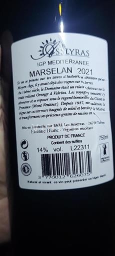 Provence, Lower Rhône Valley, Corsica Mediterranean Les Asseyras Marselan 2021