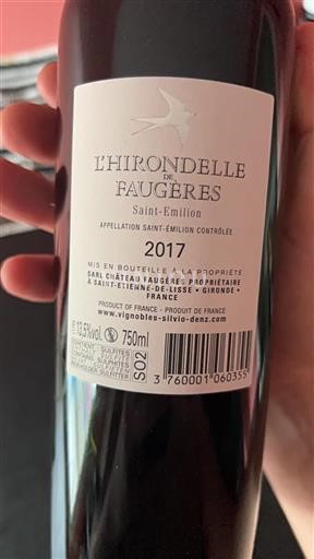 Bordeaux Saint-Émilion Faugères L'Hirondelle de Faugères 2017