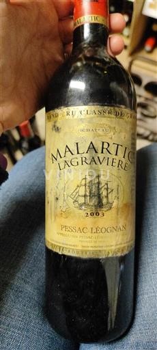 Bordeaux Pessac-Léognan Grand Cru Classé Château Malartic Lagravière 2003