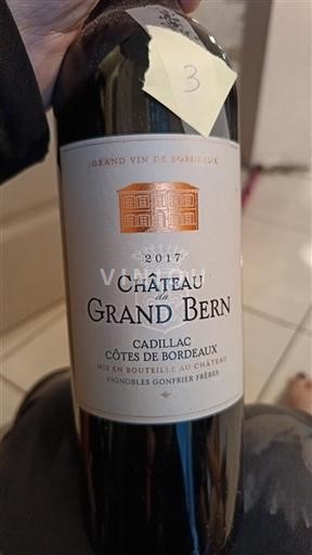 Vin Rouge sec Château Grand Bern 2017 France Bordeaux Côtes-de-Bordeaux AOC Grand Cru