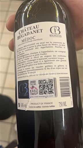 Bordeaux Médoc Grand Cru Château Begadanet 2022