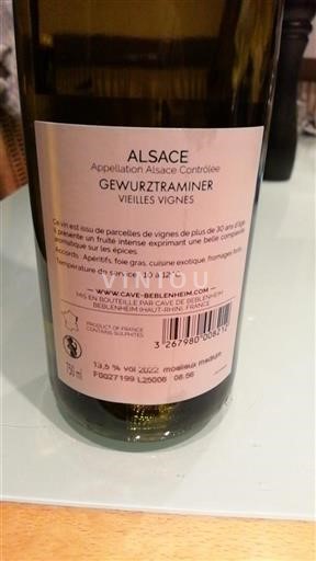 Alsácia Gewurztraminer Cave De Beblenheim Vielles Vignes 2022
