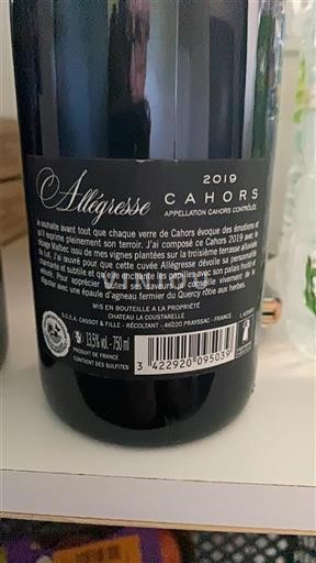 Jihozápad Cahors Château La Coustarelle Allégresse 2019
