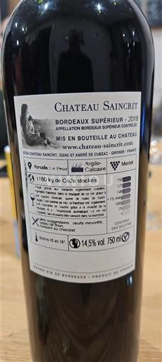 Bordeaux Bordeaux Supérieur Château Saincrit 2018