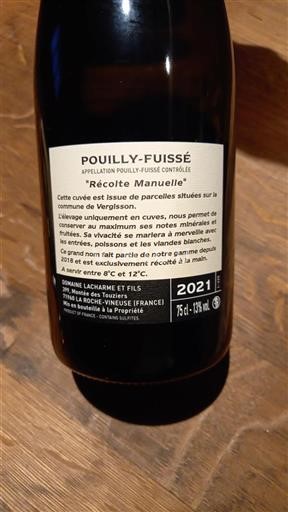 Burgundy Pouilly-Fuissé Domaine Lacharme Et Fils Récolte Manuelle 2021