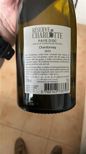 Languedoc ja Roussillon Pays d'Oc Réserve De Charlotte 2023