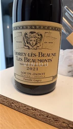 Vin Rouge sec Les Beaumonts Louis Jadot 2021 France Bourgogne Chorey-lès-beaune AOC