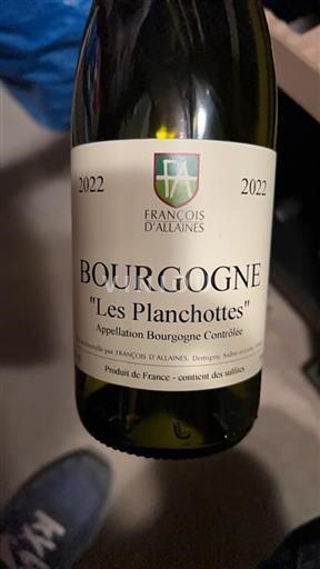 Vin Blanc sec Les Planchottes François D’allaines 2022 France Bourgogne