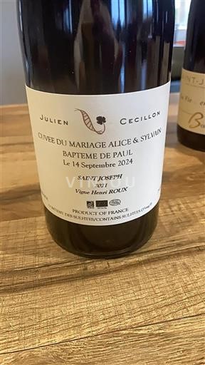 Rhônevallei Saint-Joseph Domaine Julien Cécillon du Mariage Alice & Sylvain 2021