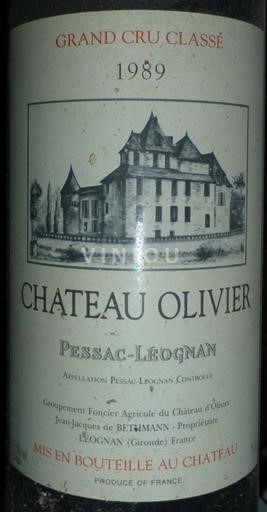 Bordeaux Pessac-Léognan Grand Cru Château Olivier 1989